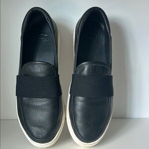 UGG Women’s Black Leather Slip-On Loafers with White Sole